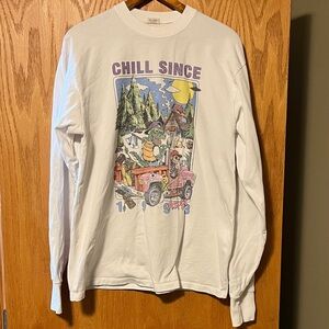 Brandy Melville White Chill Graphic Long Sleeve Tee
